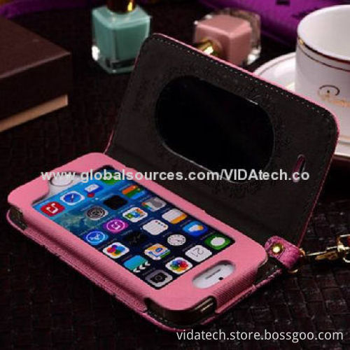 PU Leather Case with Card Slot and Mirror, for iPhone 5/5S Factory